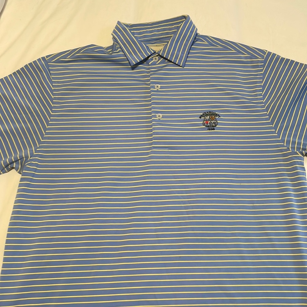 Donald Ross Golf Polo with Wannamoisett Logo Blue/yellow stripe